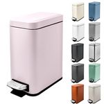 5 Liter/1.3 Gallon Slim Small Trash Can with Lid Soft Close, Stainless Steel Garbage Can for Bathroom Bedroom Office, Rectangular Step Trash Bin with Removable Inner Waste Basket (Pink)