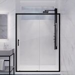 ANZZI 72 x 48 inch Framed Shower Door in Matte Black, Halberd Water Repellent Glass Shower Door with Seal Strip Parts, Easy Glide Rollers Sliding Shower Door, SD-AZ052-01MB