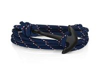 Navy Stripe & Black Anchor Rope Bracelet for Men & Women Made from Stainless Steel and Paracord, Adjustable, Handmade in The UK