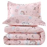 JSD Pink Unicorn Kids Comforter Set for Girls, 2 Pieces Twin Microfiber Comforter with Pillow Sham, Soft Comfortable Machine Washable