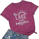 Fuyxxmer The Lake is My Happy Place T Shirt Women Lake Life Shirt Summer Vacation Short Sleeve Casual Tee Top Red