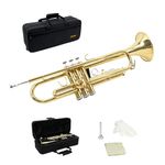StarQuest TR250 Trumpet Set For Beginners & Students, Portable Hard Case, Mouthpiece, Cleaning Kit Includes Gloves & More, 460” Bore, Brass, Nickel-Plated Valves