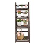 unho Wooden Ladder Shelf, 4 Tier Plant Stand Flower Display Stand Folding Wooden Ladder Storage Rack Shelf Unit Corner Book Shelves Indoor Outdoor Plant Ladder Racks