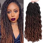 18 Inch Goddess Faux locs Crochet Hair 6 Packs/Lot Soft Gypsy Loc Wavy Crochet Braids Dreadlocks 3Tone Curly Wavy Twist Braiding Hair Extensions 24 Strands/Pack African Roots Braidï¼Ë†# 1B/4/30#)