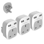 UK to US Plug Adaptor 3 Pack, TESSAN USA Travel Adapter with 2 USB, Grounded UK to USA Plug Adapter, 3 in 1 American Plug Adapter UK to US, Mexico, Canada, Thailand, Colombia, Cuba etc (Type B)