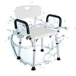 ZENO Shower Chair | 6 Height Adjustable Shower Bench | Includes Padded Armrest | Non Slip Feet | Bathtub Stool for Elderly, Disabled and Pregnant | 150KG Capacity