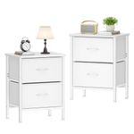 HOMIDEC Bedside Table Set of 2, Bedroom Bedside Cabinet, Storage Nightstand Side Table with Metal Frame and 2 Large Capacity Fabric Drawers for Bedroom, Living Room, Home, White