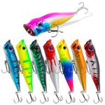 OROOTL Popper Lure Topwater Fishing Lures, 8pcs Popper Fishing Lures Kit Hard Bait Topwater Bass Lures Pencil Artificial Bait with Treble Hook for Bass Trout Catfish Redfish Pike Freshwater Saltwater