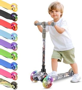 Hurtle Mini Kickboard Scooter for Kids – Height Adjustable 25-28 Inches, 3-Wheel Toddler Micro Scooter with LED Light-up Wheels, Lightweight Riding Toy, Non-Slip, Indoor/Outdoor Fun, Ages 2-5