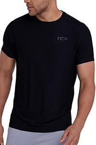 TCA Men’s Galaxy Short Sleeve Running Gym Top - Black Stealth, Large