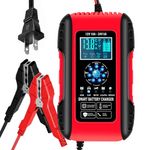 E-FAST Battery Charger, 10A Lifepo4 Lead Acid Car Battery Charger, Upgraded Automobile Trickle Charger 12/24V, All in 1 Battery Maintainer, for Truck Motorcycle AGM Lawn Mower Boat Marine Batteries