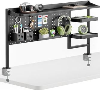 PEGZONE Clamp on Desk Shelf, 44" Desktop Shelving System with Pegboard and Accessories, Desktop Organizer with 2-Tier Shelf, Desk Pegboard for Office Home Gaming, Black