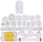 46 pcs Fondant Cutters Tools Catalina Fondant Molds Cake Decorating Tool Set with Rolling Pin Smoother Embosser Moulds