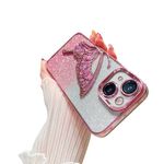 Ownest Compatible for iPhone 15 Case with Luxury Glitter Cute Butterfly Plating Design Aesthetic Women Teen Girls Phone Cases Camera Protection Shockproof Cover-Pink