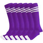 3 Pairs of juDanzy Knee High Boys or Girls Stripe Tube Socks for Soccer, Basketball, Uniform and Everyday Wear, Purple With White Stripes (3 Pairs), 4-6 Years