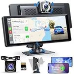 10.26' HD IPS Screen Apple Carplay for Car with 4K Dash Cam, Portable Car Radio, Android Auto, Backup Camera, Loop Recording, Bluetooth, GPS Navigation, Mirror Link/Mic/TF/USB/AUX for All Vehicles