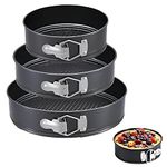 PureBake Round Cake Tin Set SGS Certified Non-Stick Springform Moulds 3 Pieces 7 8 8.5 Inch Removable Bottom Cheesecake Moulds for OTG Microwave Baking Durable Cake Pans for Home Bakers, Black