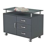 Techni Mobili Rolling Storage Cabinet With Frosted Glass Top. Color: Graphite