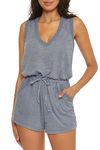 Becca by Rebecca Virtue Women's Standard Date Romper, Plunge Neck, Back Cutout, Beach Cover Ups, Blu Shadow, Medium