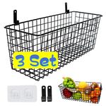 3 Set [Extra Large]Hanging Wall Wire Baskets, Farmhouse Food Storage Kitchen Pantry Laundry Closet Garage RV,Black