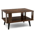 COSTWAY 2-Tier Coffee Table, Industrial Wooden Cocktail Center Table Snack Tea Tables with Open Storage Shelf, Rectangle Accent End Sofa Side Table for Living Room, Bedroom and Office, Rustic Brown