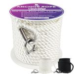 Premium Anchor Rope 50 ft x 1/2 inch, 3 Strand Nylon Anchor Line White Boat Rope Marine Rope,Boat Anchor Rope with Thimble & Shackle