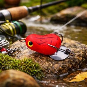 VAYINATO Realistic Red Soft Frog Fishing Lure 1pc – Topwater Floating Frog Bait with Double Hooks – Weedless Design for Bass, Snakehead, Pike – Life-Like Action | Red Colour