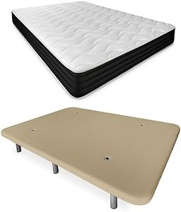 Duérmete Online Cama Completa con Colchón Pocket Visco Reversible + Base Tapizada Reforzada Color Beige con 6 Patas, Madera, 135 x 190