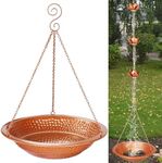 13 inch Rain Chain Basin for Gutter Rain Chain, Copper Plated Rain Chain Anchoring Bowl Dish, DIY Rain Chain Basin with Drainage, Hanging Birdbath, for Outdoor Garden Lawn Patio Water Features