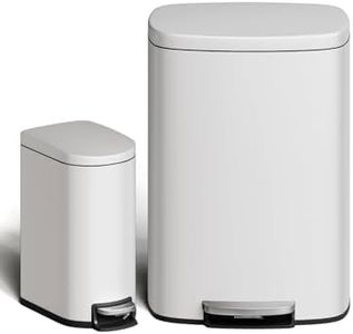 GarveeHome 13 Gal & 2.6 Gal Trash Can Combo Set, Kitchen Trash Can and Bathroom Trash Bin with Lid, Step-On Rustproof Garbage Bin with Inner Bucket, White