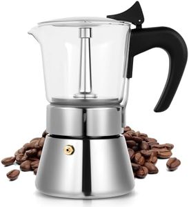 Suiitat Induction Moka Pot, 6 Cups (10.6 oz) Crystal Glass-Top & Stainless Steel Moka Pot, Classic Stovetop Espresso Maker, Silver