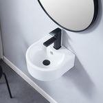 Wall Mount Bathroom Vessel Sink, 12.2" x 12.2'' U-Shaped Small Floating Ceramic Porcelain Basin White Wall Hung Sink Fits Mini RV Bathroom Corner Sink with Overflow