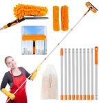 Window Cleaning Tools Window Squeegee: 2 in 1 Double-Sided Professional Cleaner Window Washing Kit with Extension Pole 20+ Ft Duster for High Ceilings Microfiber Scrubber for Indoor Outdoor High Glass