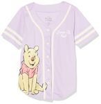 Disney Girls Winnie The Pooh Baseball Jersey-Classic Mesh Button Down Shirt, Lilac, 4-5