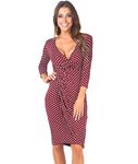 KRISP Women Polka Dot Wrap Midi Dress V-Neck 3/4 Sleeve (Wine, 18), 6487-WIN-18