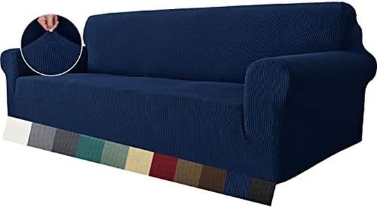 MAXIJIN Super Stretch Couch Cover for 4 Seater Couch, Extra Large Universal Sofa Covers Jacquard Spandex Pet Dog Furniture Protector Fitted Couch Slipcover (4 Seater, Navy Blue)