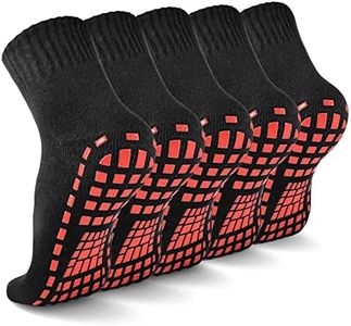 NOVAYARD 5 Pairs Non Slip Socks Non Skid Sticky Grip Socks Yoga Pilates Hospital Socks Men Women, Black, Large