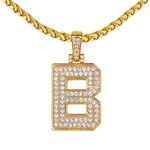 Capital Letter B Bling CZ Iced out Necklace For Men&Women Hip Hop 18K Gold Plated Custom Name Big Initial Pendant Crystal Diamond Personalized Jewelry for Rapper Boys 22inch Wheat Chain