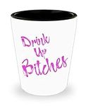 Funny Shot Glasses for Women - Drink up Bitches - Bachelorette Party, College Girl Shotglass, Bridal Shower, Bridemaids Party Favor, Bride to Be Acces - 1.5 oz White Ceramic Liquor Shots Glasses