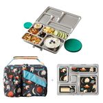 PlanetBox Rover Stainless Steel Bento Lunch Box with 5 Compartments, Space Animals Carry Bag and Magnets