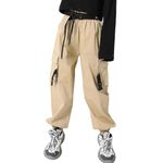 Rolanko Girls Jogger Cargo Pants with Pocket Street Hip Hop Costume for Boys Clothing Trousers Khaki