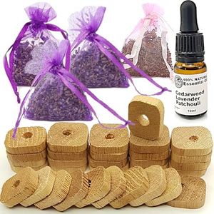 Repellente antitarme per armadi, anti tarme, anelli in legno di cedro, lavanda e patchouli, olio di prima qualità, 100% naturale (Medium L)