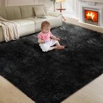 Luxury 8x10 Rugs for Living Room, Extra Large Shag Area Rug, Fluffy Furry Rug for Living Room, Modern Shag Throw Carpet for Kids Room Decor, Indoor Plush Rug for Dorm Classroom, Non-Skid, Black