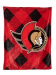 Calhoun NHL Surf & Skate Team Logo Plush Flannel Plaid Throw Blanket (50" by 60") (Ottawa Senators)