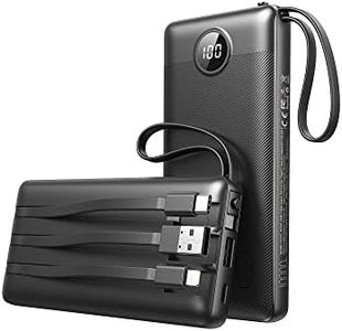 VEEKTOMX Portable Charger with Built in Cables, 10000mAh Ultra Slim Power Bank with 5 Outputs and LED Display, External Battery Compatible with iPhone/iPad/Samsung and Other Smart Devices for Travel