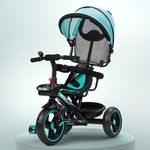 Baybee Blaze Pro 4 in 1 Baby Tricycle for Kids | Smart Kids Trikes with Parental Handle, Canopy & Guardrail | Balanced Tricycles with Dual Storage & Safety Belt | Baby Cycle for 2 to 5 Years (Green)