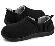 LongBay Men's Cozy Memory Foam Slippers Comfy Waffle Knit House Shoes with Dual Elastic Gores for Indoor Outdoor Black, 9-10