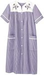 AmeriMark Womenâ€™s Embroidered House Coat â€“ Short Sleeve Dress with Front Pockets Violet 1X, Violet, 1X