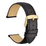 WOCCI 22mm Vintage Leather Watch Band for Men and Women, Gold Buckle (Black)