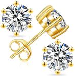 KRKCLIFE Moissanite Earrings For Women, 0.6 CTW丨0.30 Carat Each Diamond Stud Earring, 14K Gold Vermeil S925 Sterling Silver, D Color, VVS1, 6 Prong Setting, Hypoallergenic Jewelry for Her